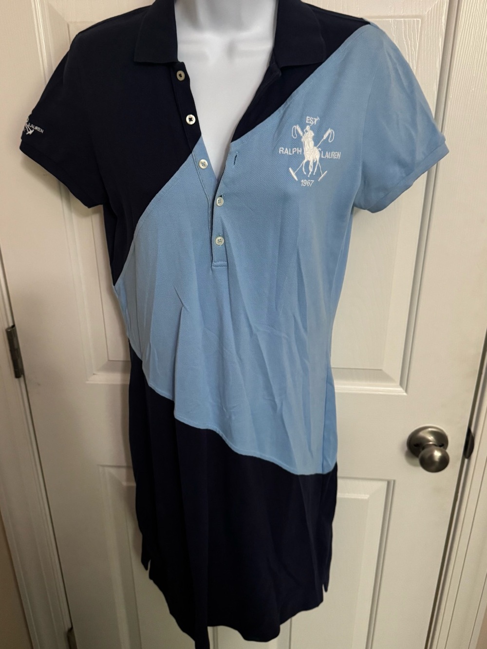Ralph Lauren Two-Tone Light Blue and Navy Polo Mini Dress Medium